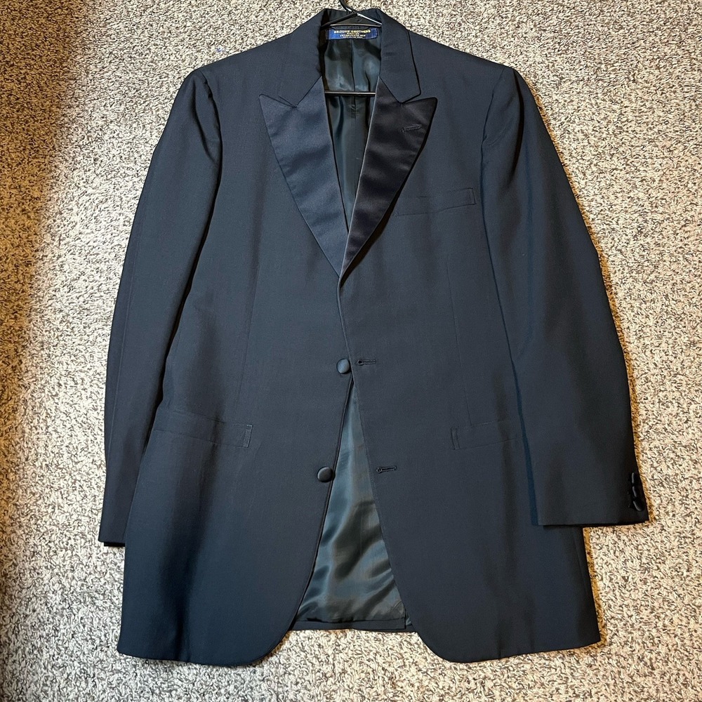 Vintage 80s Brooks Brothers USA Tuxedo Jacket Mens 40L Black Wool Peak Lapel VTG